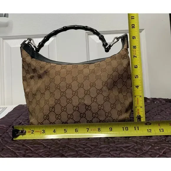 Authentic Gucci Vintage GG Canvas Bamboo Handle Hobo Bag - Picture 6 of 12